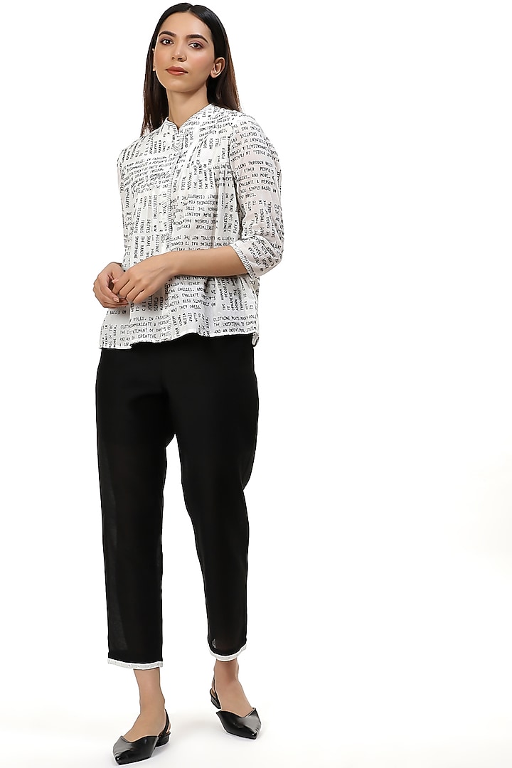 Ivory & Black Textured Top by Abraham & Thakore at Pernia's Pop Up Shop
