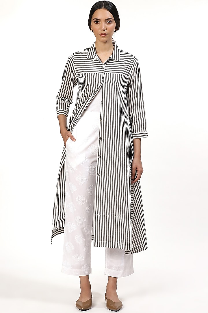 Ivory & Grey Block Printed Tunic by Abraham & Thakore at Pernia's Pop Up Shop