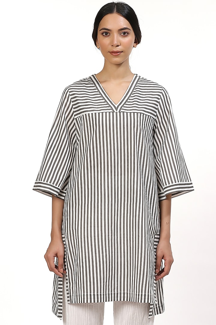 Ivory & Grey Striped Top by Abraham & Thakore