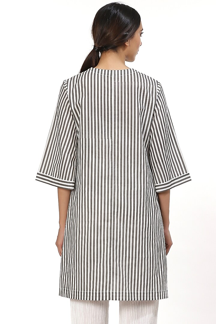 Ivory & Grey Striped Top by Abraham & Thakore at Pernia's Pop Up Shop