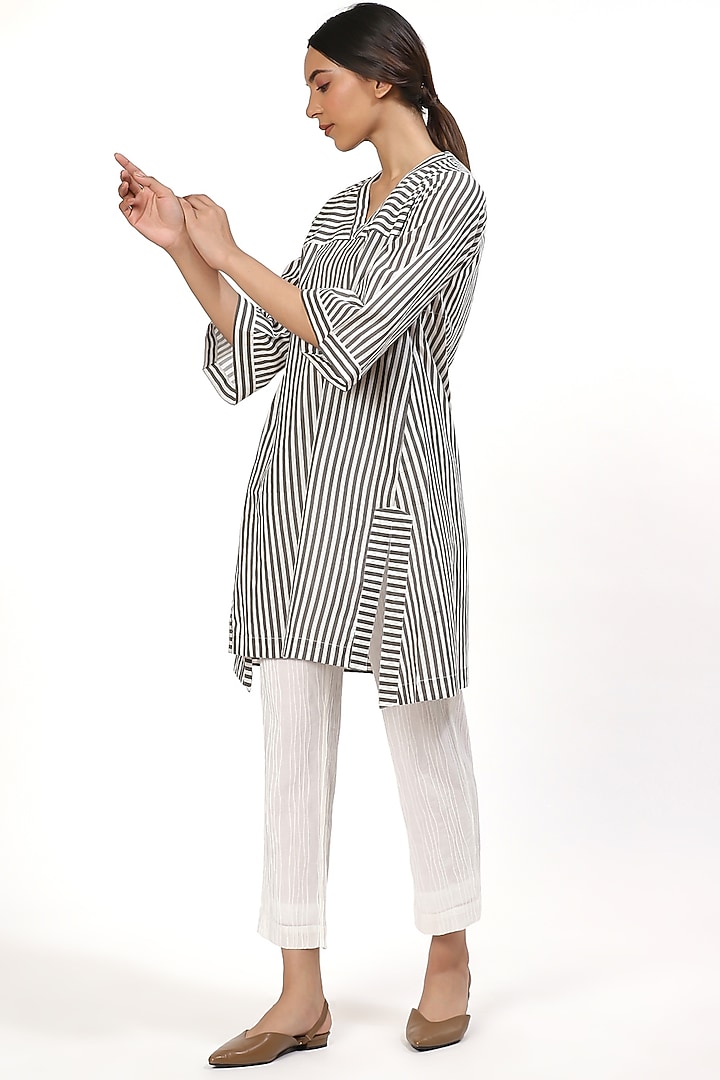 Ivory & Grey Striped Top by Abraham & Thakore at Pernia's Pop Up Shop