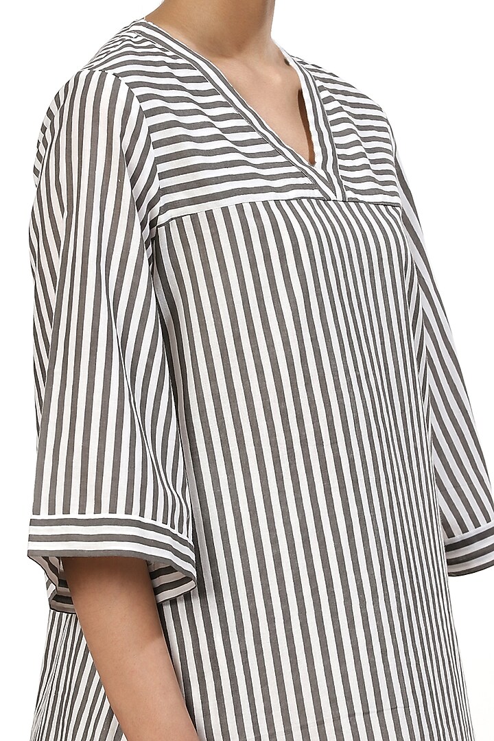 Ivory & Grey Striped Top by Abraham & Thakore at Pernia's Pop Up Shop