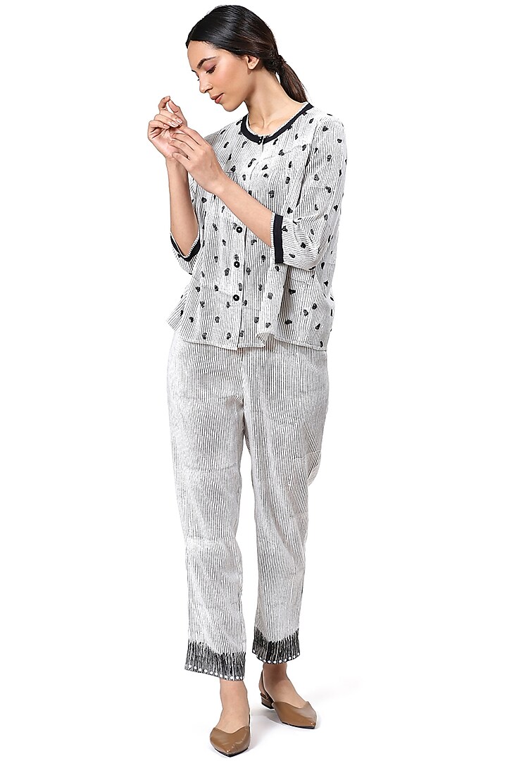Ivory & Black Block Printed Pants by Abraham & Thakore at Pernia's Pop Up Shop