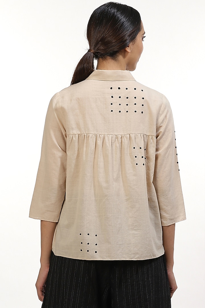 Beige & Black Embroidered Kedia Top by Abraham & Thakore at Pernia's Pop Up Shop