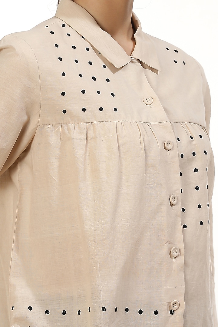 Beige & Black Embroidered Kedia Top by Abraham & Thakore at Pernia's Pop Up Shop