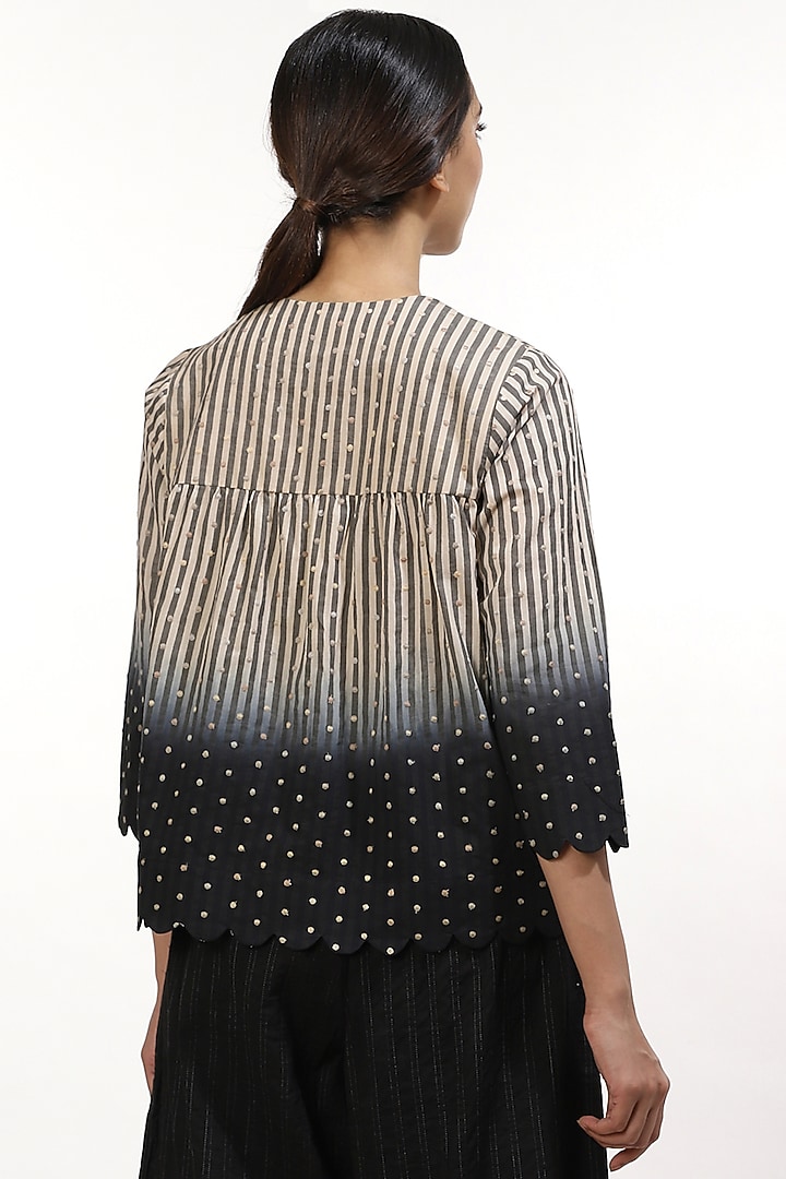 Black Smocked Embroidered & Printed Top by Abraham & Thakore at Pernia's Pop Up Shop