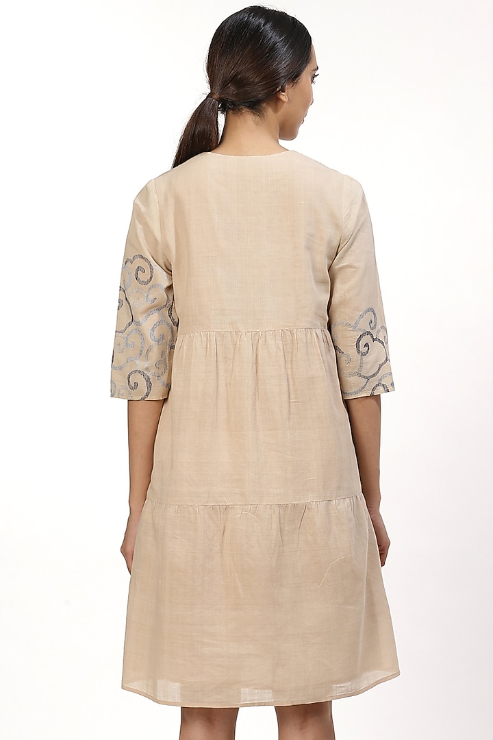 Beige Embroidered Summer Dress by Abraham & Thakore at Pernia's Pop Up Shop