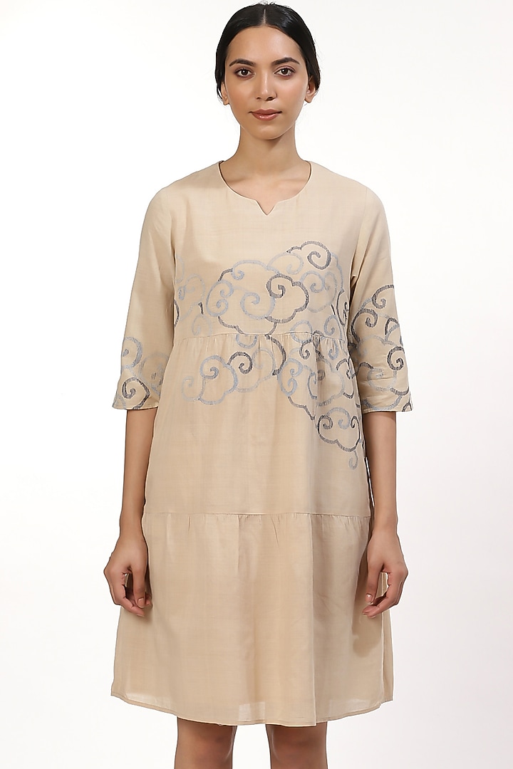 Beige Embroidered Summer Dress by Abraham & Thakore at Pernia's Pop Up Shop