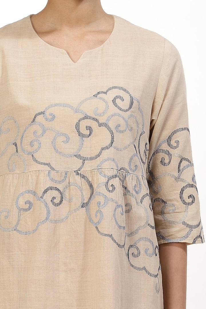 Beige Embroidered Summer Dress by Abraham & Thakore at Pernia's Pop Up Shop