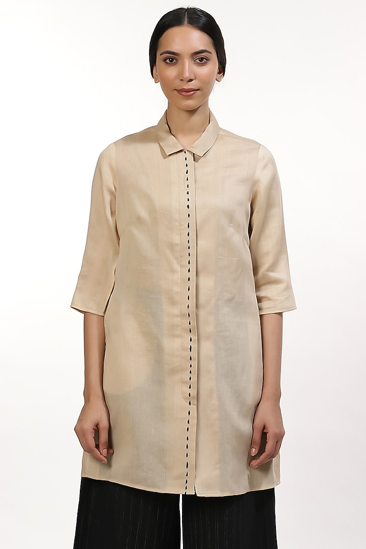 Ivory & Beige Shirt by Abraham & Thakore at Pernia's Pop Up Shop