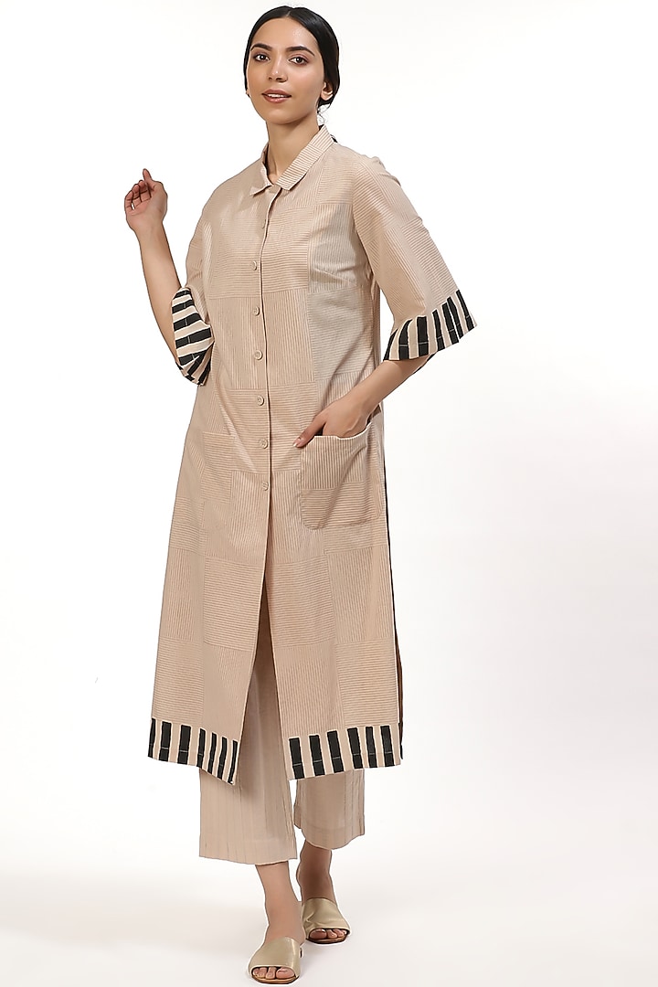 Beige Printed Shirt Kurta by Abraham & Thakore at Pernia's Pop Up Shop