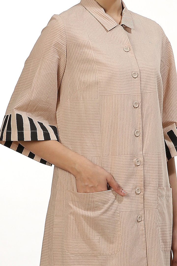 Beige Printed Shirt Kurta by Abraham & Thakore at Pernia's Pop Up Shop