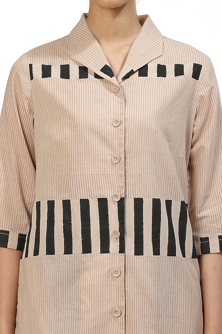 Beige & Black Printed Shirt by Abraham & Thakore at Pernia's Pop Up Shop