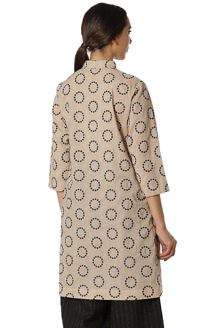 Beige & Black Motif Tunic by Abraham & Thakore at Pernia's Pop Up Shop