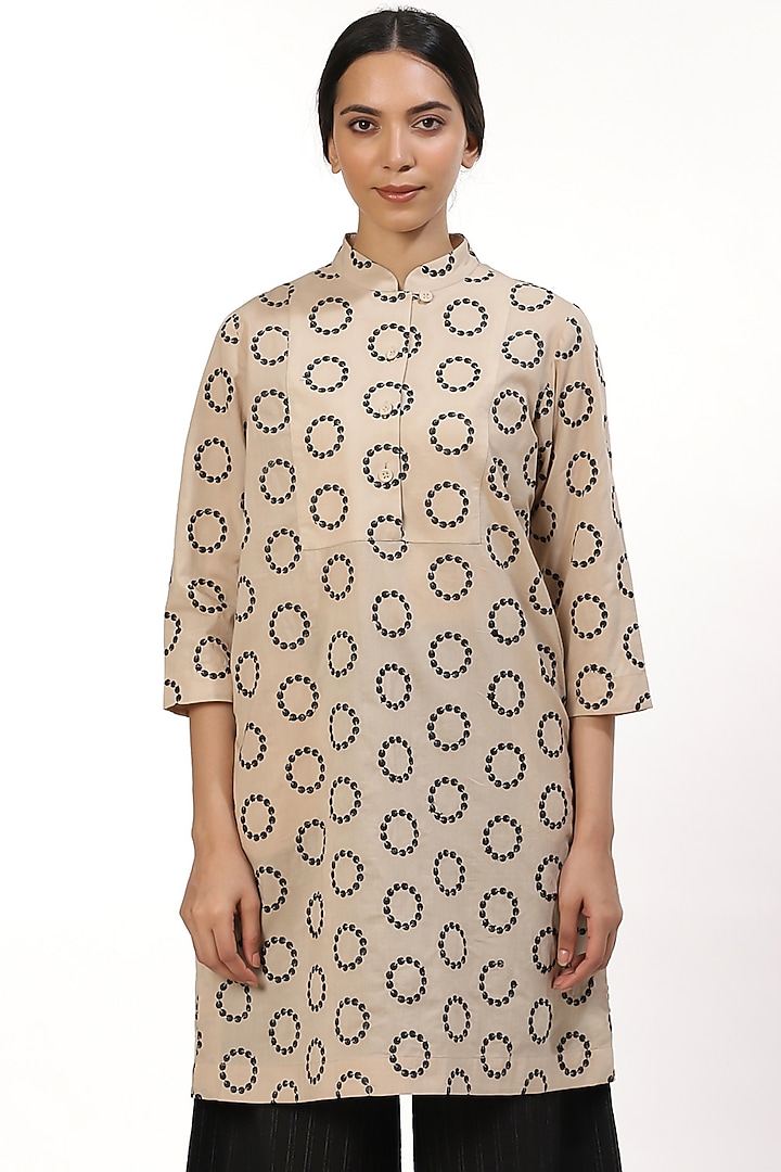 Beige & Black Motif Tunic by Abraham & Thakore at Pernia's Pop Up Shop