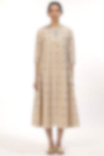 Beige Printed Kalidar Dress by Abraham & Thakore at Pernia's Pop Up Shop