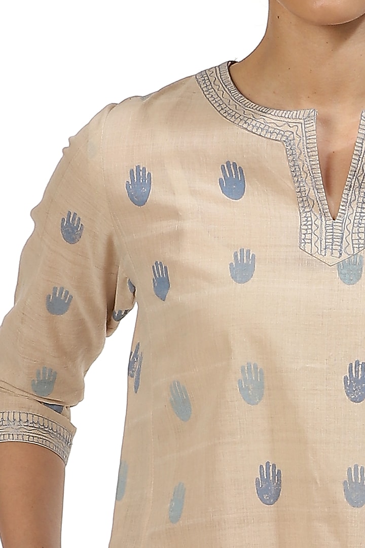Beige Printed Kalidar Summer Dress by Abraham & Thakore at Pernia's Pop Up Shop