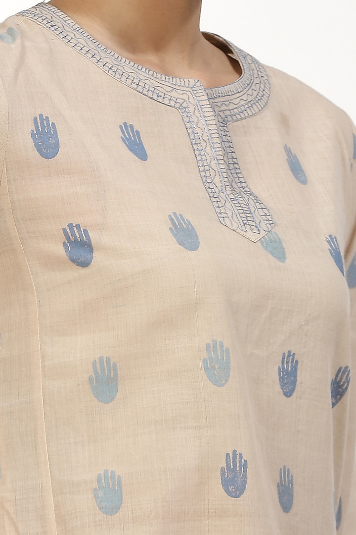 Beige Printed Kalidar Summer Dress by Abraham & Thakore at Pernia's Pop Up Shop