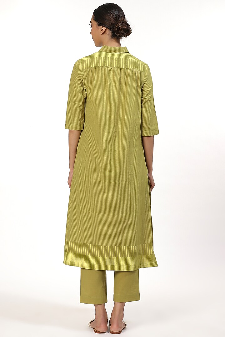 Amla & Lime Printed Long Shirt Kurta by Abraham & Thakore at Pernia's Pop Up Shop