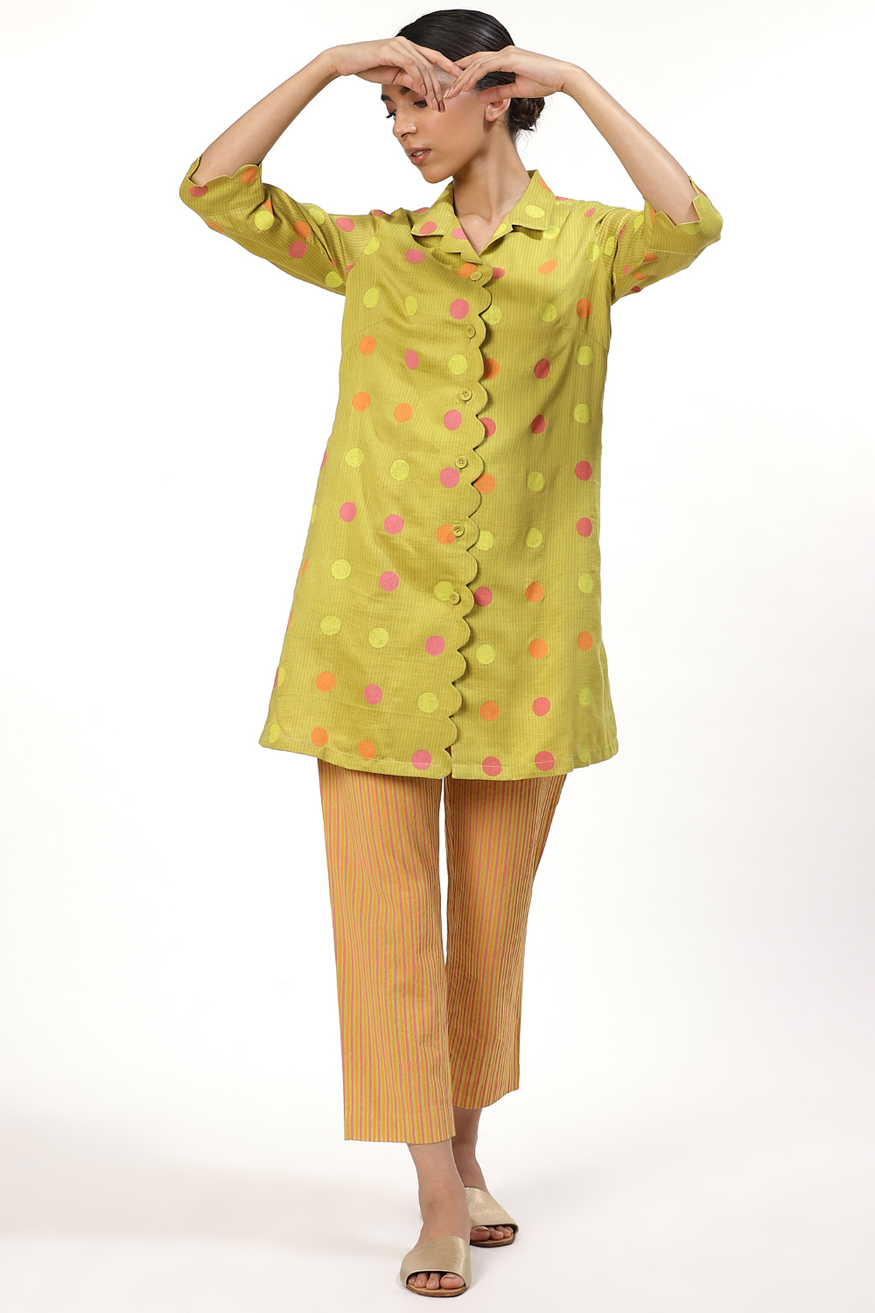 Lime Hand Printed Shirt by Abraham & Thakore at Pernia's Pop Up Shop