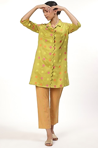 Lime Hand Printed Shirt by Abraham & Thakore