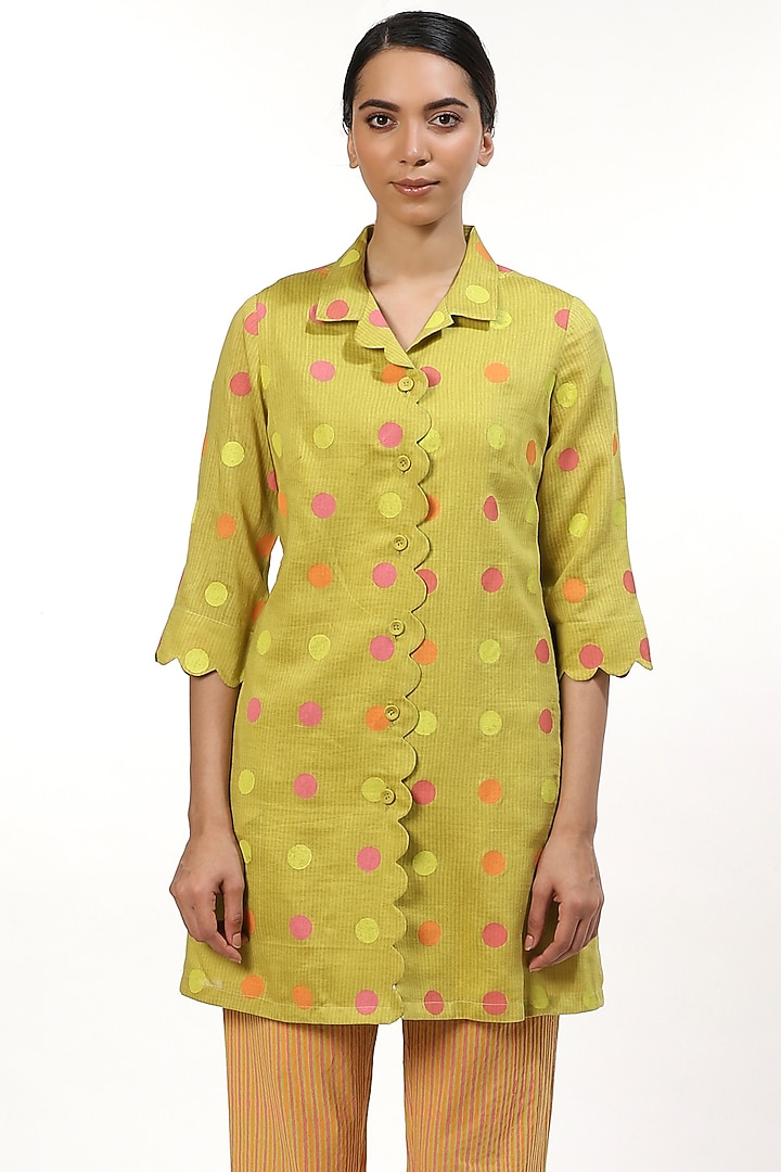 Lime Hand Printed Shirt by Abraham & Thakore at Pernia's Pop Up Shop