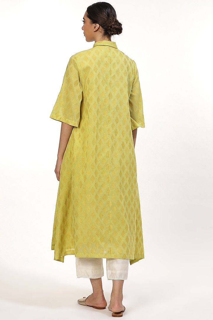 Green Embroidered Long Shirt Kurta by Abraham & Thakore at Pernia's Pop Up Shop