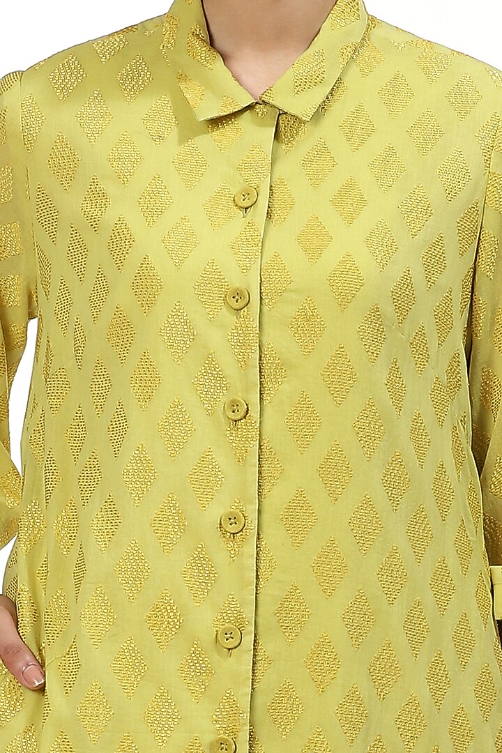 Green Embroidered Long Shirt Kurta by Abraham & Thakore at Pernia's Pop Up Shop