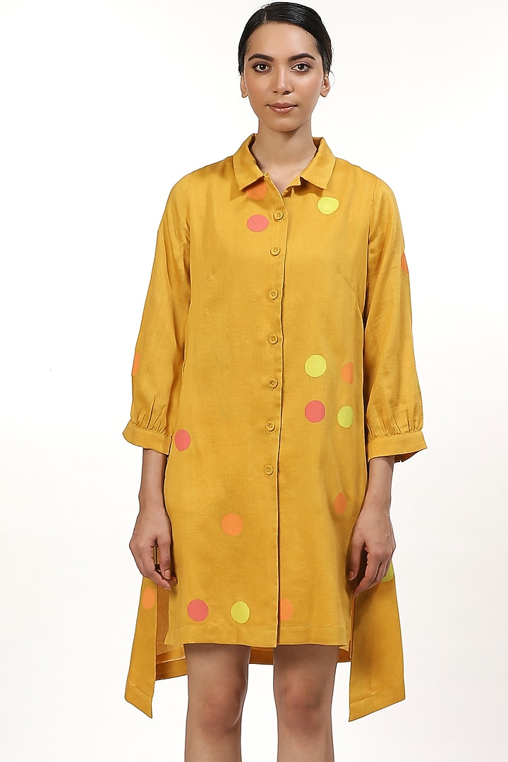 Yellow Dot Printed Shirt Top by Abraham & Thakore at Pernia's Pop Up Shop