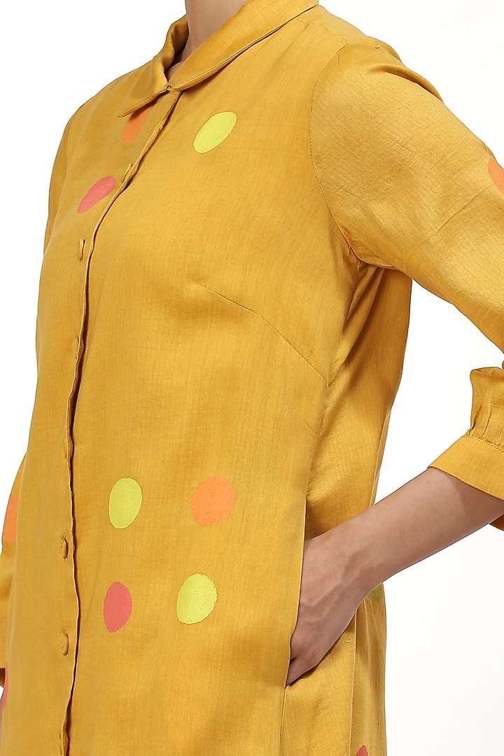 Yellow Dot Printed Shirt Top by Abraham & Thakore at Pernia's Pop Up Shop