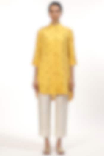 Yellow Embroidered Shirt by Abraham & Thakore
