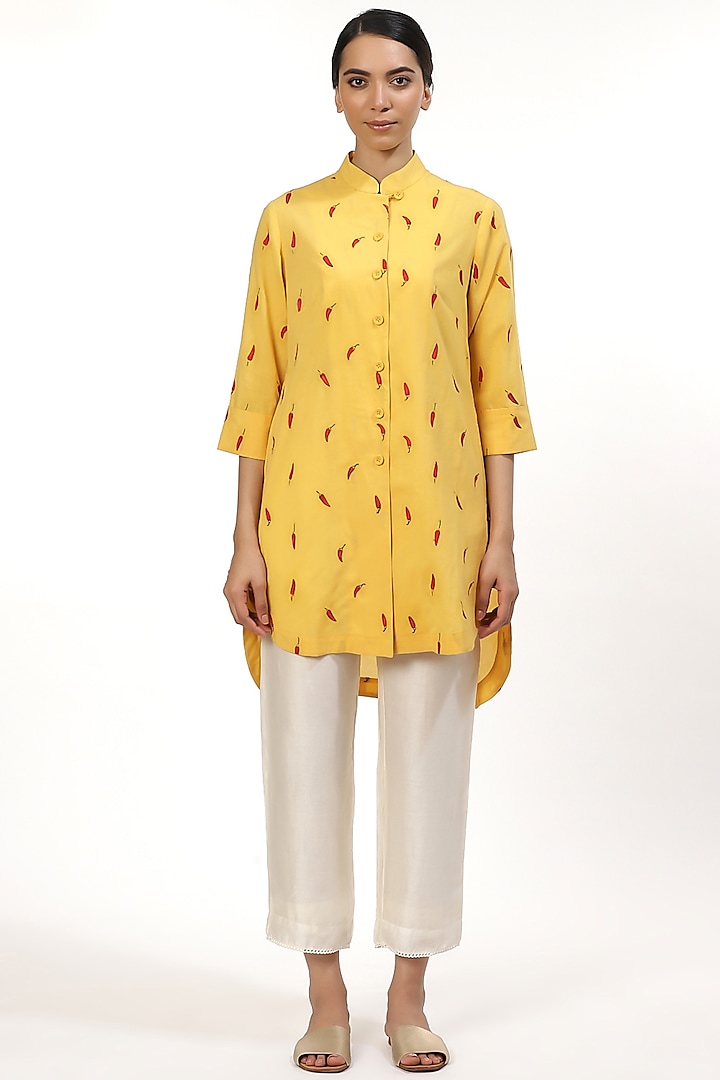 Yellow Embroidered Shirt by Abraham & Thakore