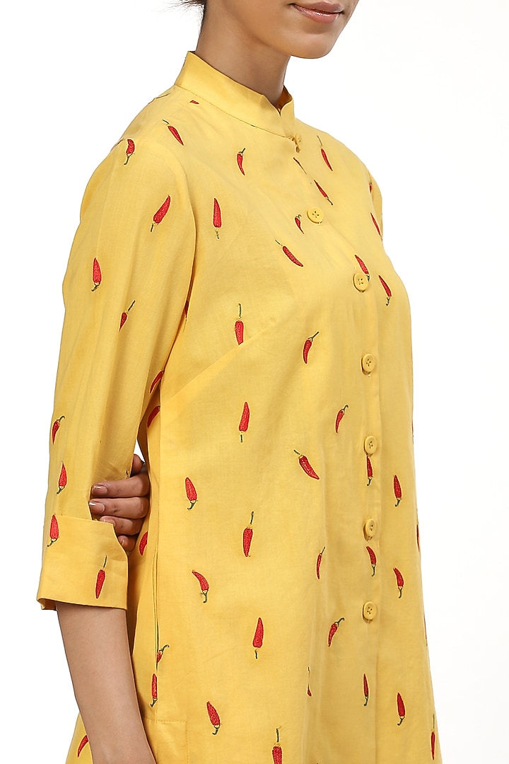 Yellow Embroidered Shirt by Abraham & Thakore at Pernia's Pop Up Shop