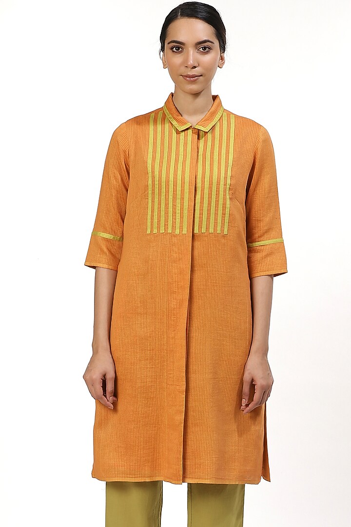 Orange Shirt With Front Buttons by Abraham & Thakore at Pernia's Pop Up Shop