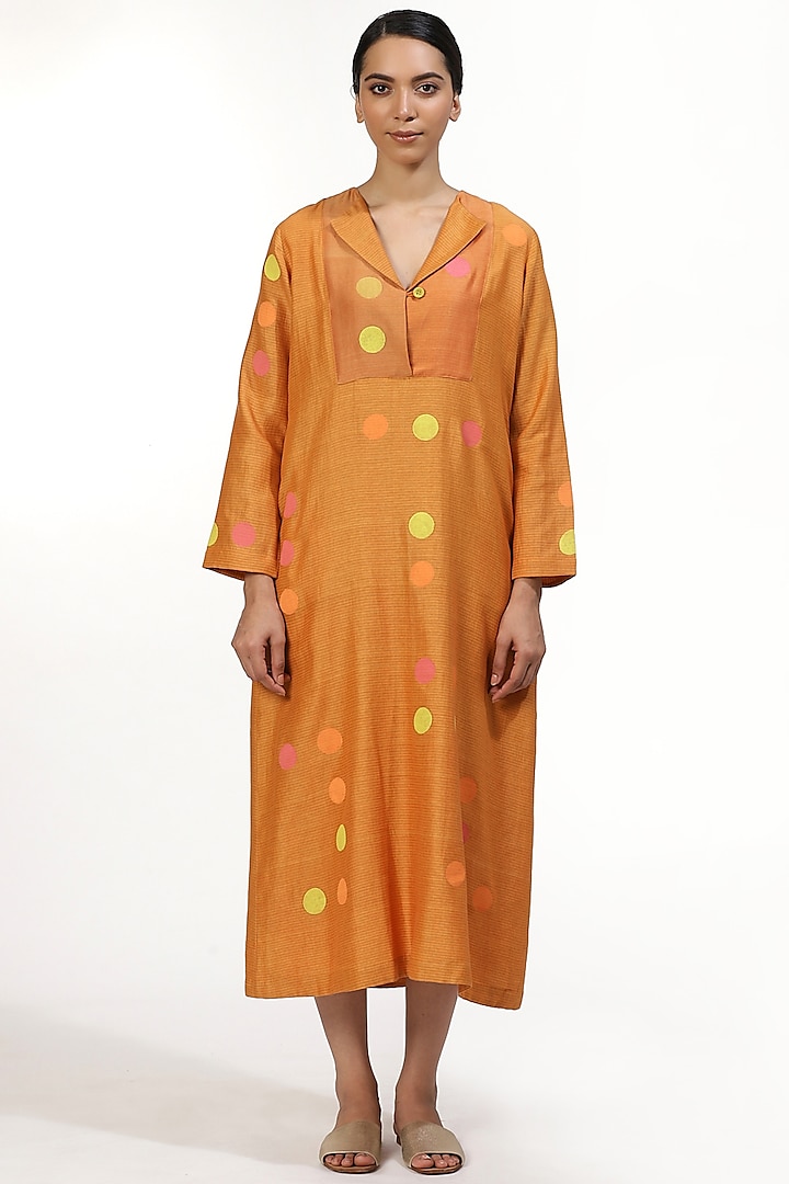 Orange Hand Block Printed Tunic by Abraham & Thakore