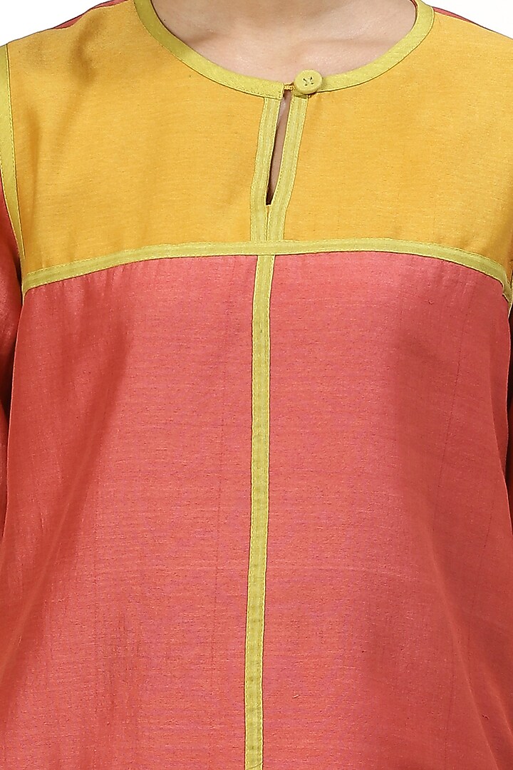 Rose Pink Tunic With Color Blocking by Abraham & Thakore at Pernia's Pop Up Shop