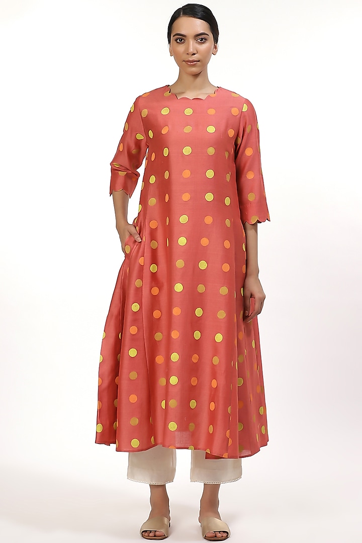 Rose Pink Kalidar Tunic With Dots by Abraham & Thakore