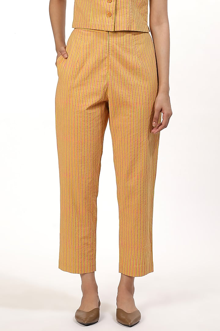 Lime Block Printed Cropped Pants by Abraham & Thakore at Pernia's Pop Up Shop