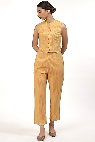 Orange Hand Block Printed Blouse by Abraham & Thakore