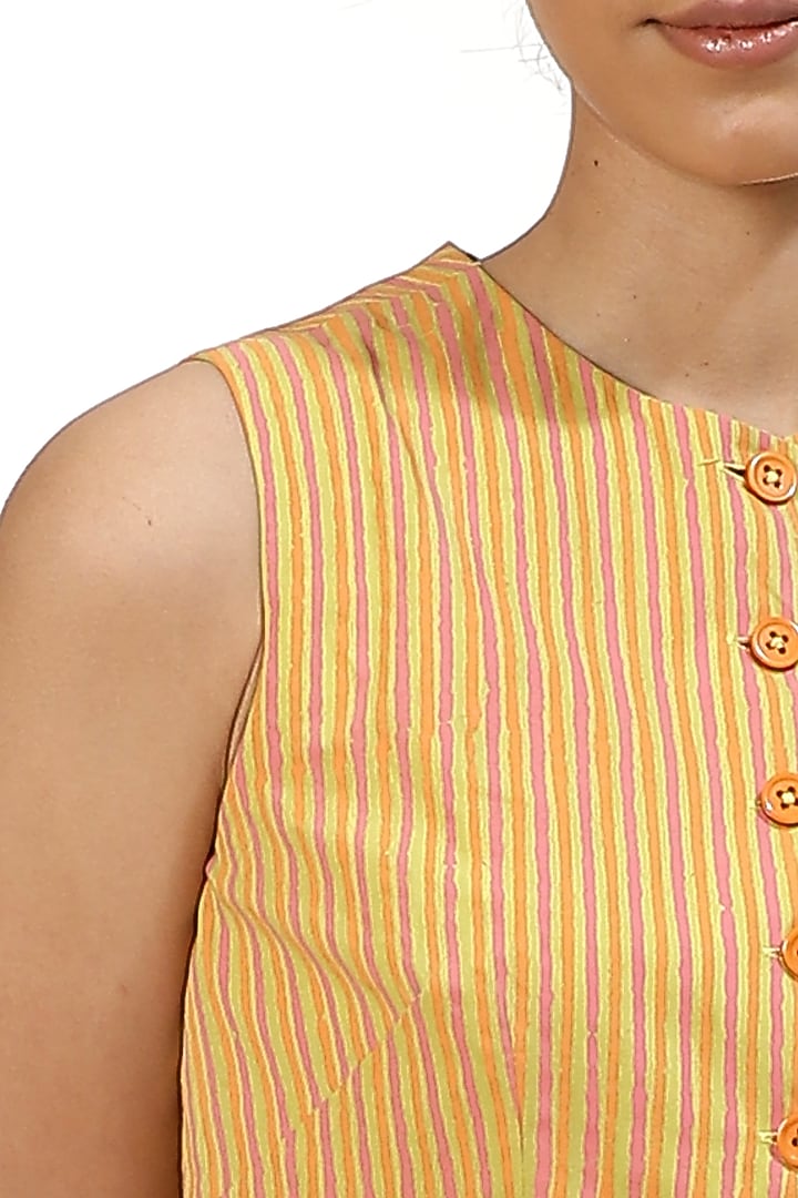Orange Hand Block Printed Blouse by Abraham & Thakore at Pernia's Pop Up Shop