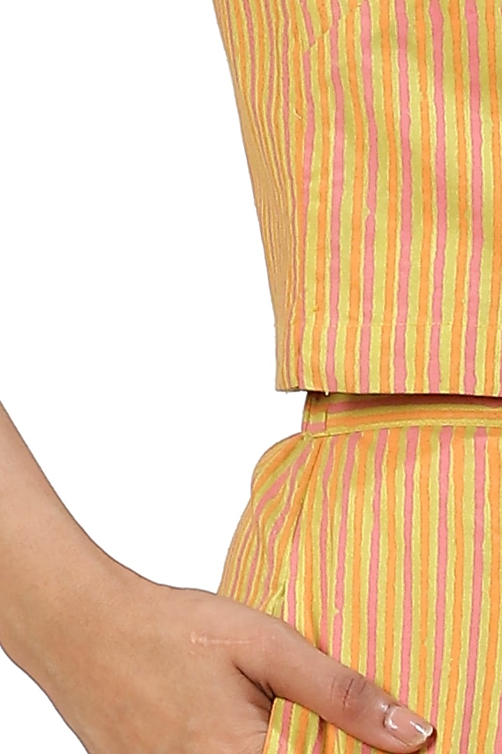 Orange Hand Block Printed Blouse by Abraham & Thakore at Pernia's Pop Up Shop