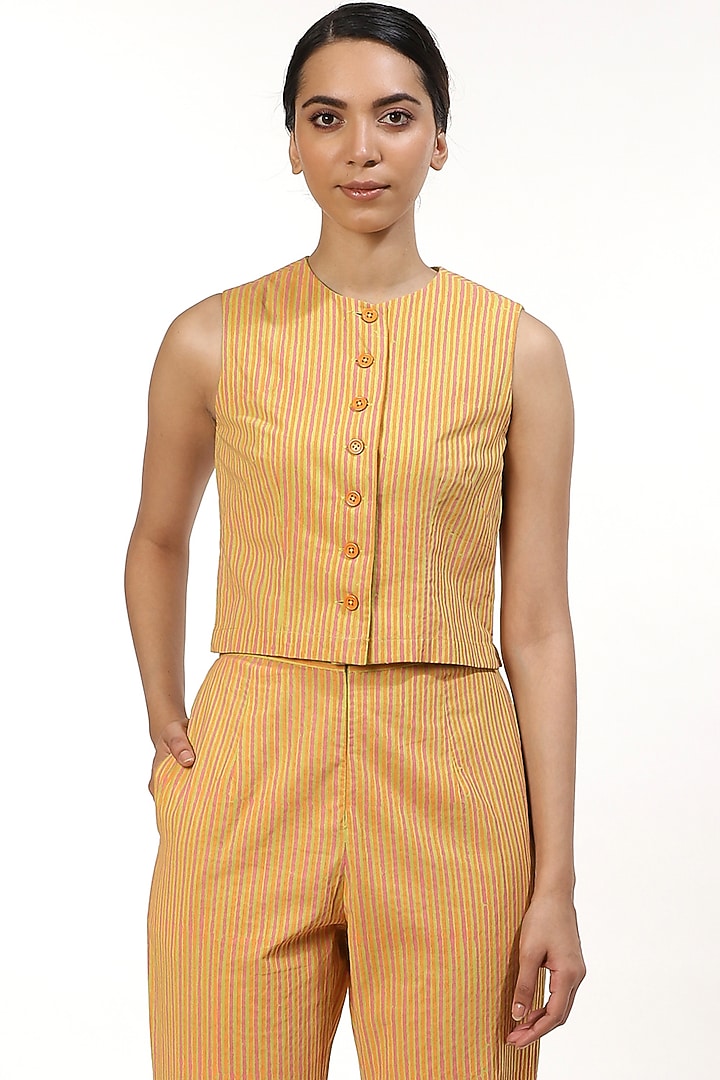 Orange Hand Block Printed Blouse by Abraham & Thakore at Pernia's Pop Up Shop