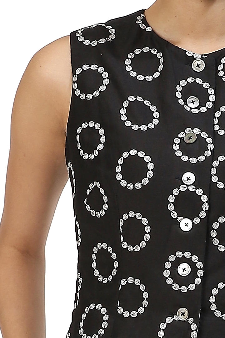Black Embroidered Blouse by Abraham & Thakore at Pernia's Pop Up Shop