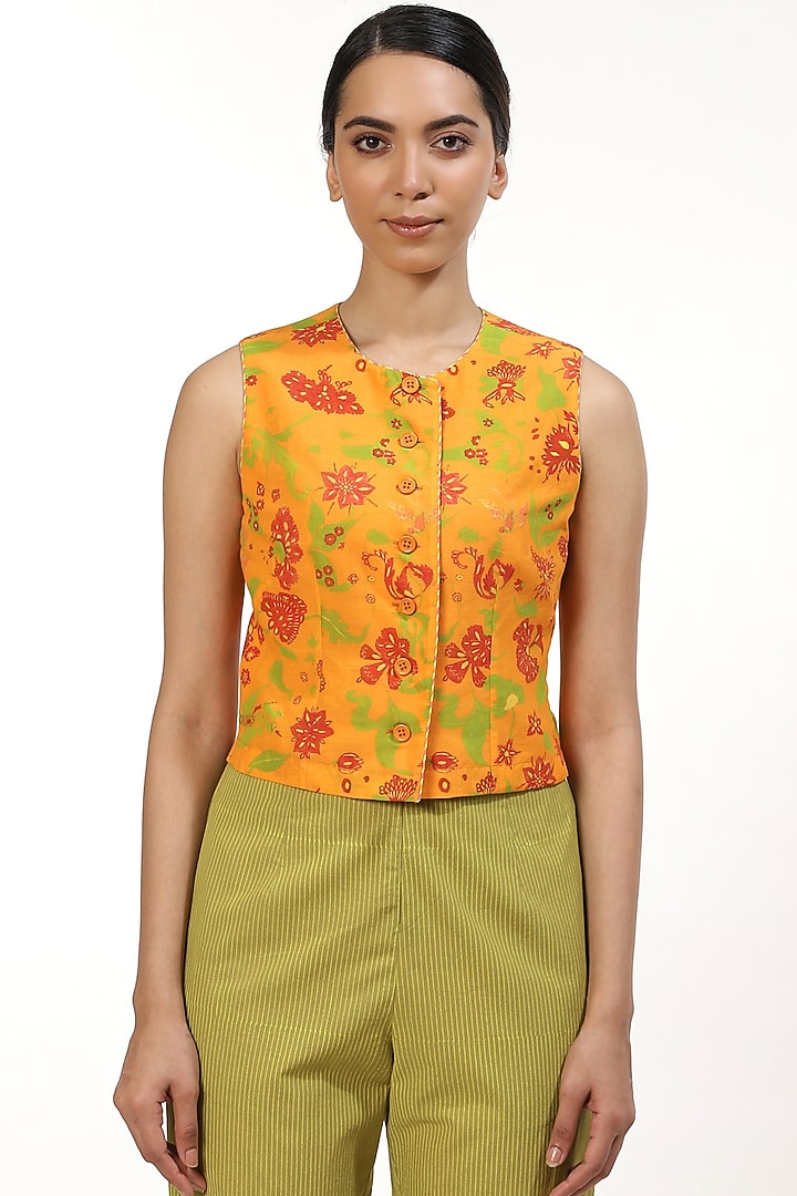 Orange Printed Blouse by Abraham & Thakore at Pernia's Pop Up Shop