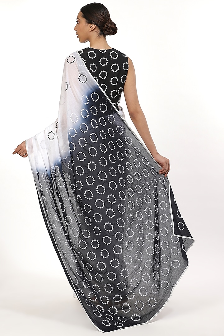 Black & White Embroidered Ombre Festive Saree by Abraham & Thakore at Pernia's Pop Up Shop