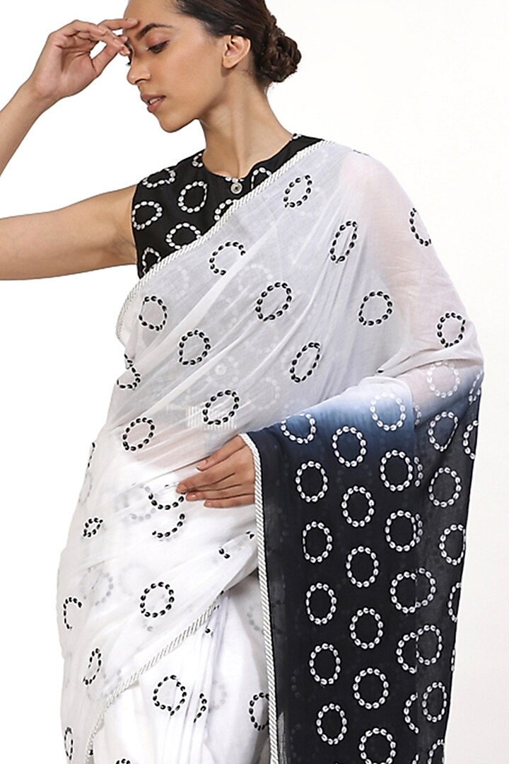 Black & White Embroidered Ombre Festive Saree by Abraham & Thakore at Pernia's Pop Up Shop