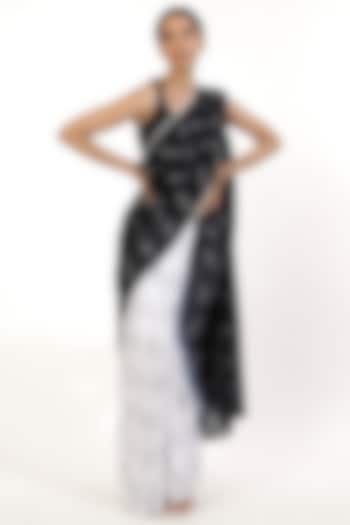 Black & White Hand-Dyed Ombre Festive Saree by Abraham & Thakore at Pernia's Pop Up Shop