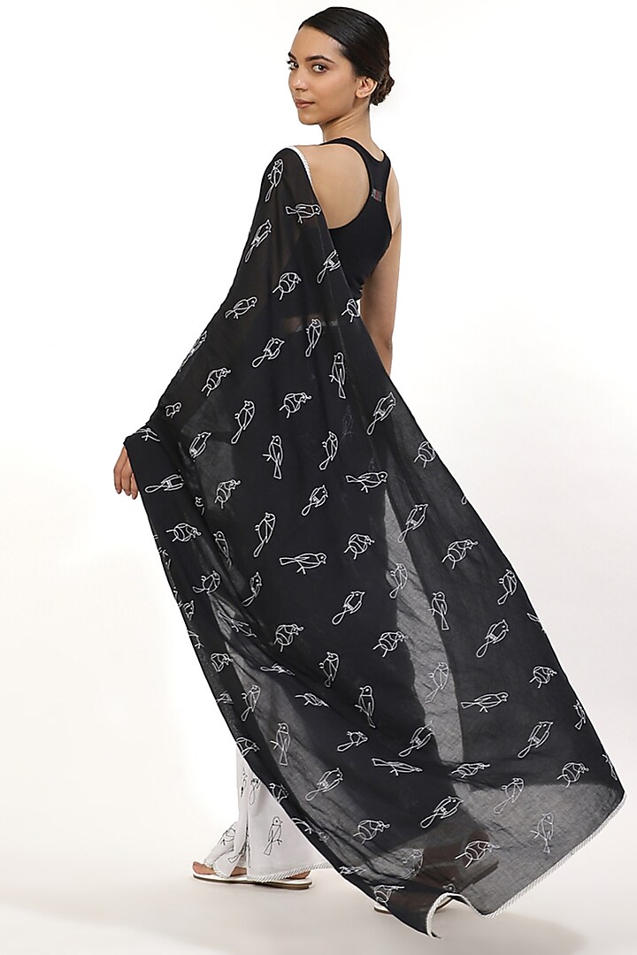 Black & White Hand-Dyed Ombre Festive Saree by Abraham & Thakore at Pernia's Pop Up Shop