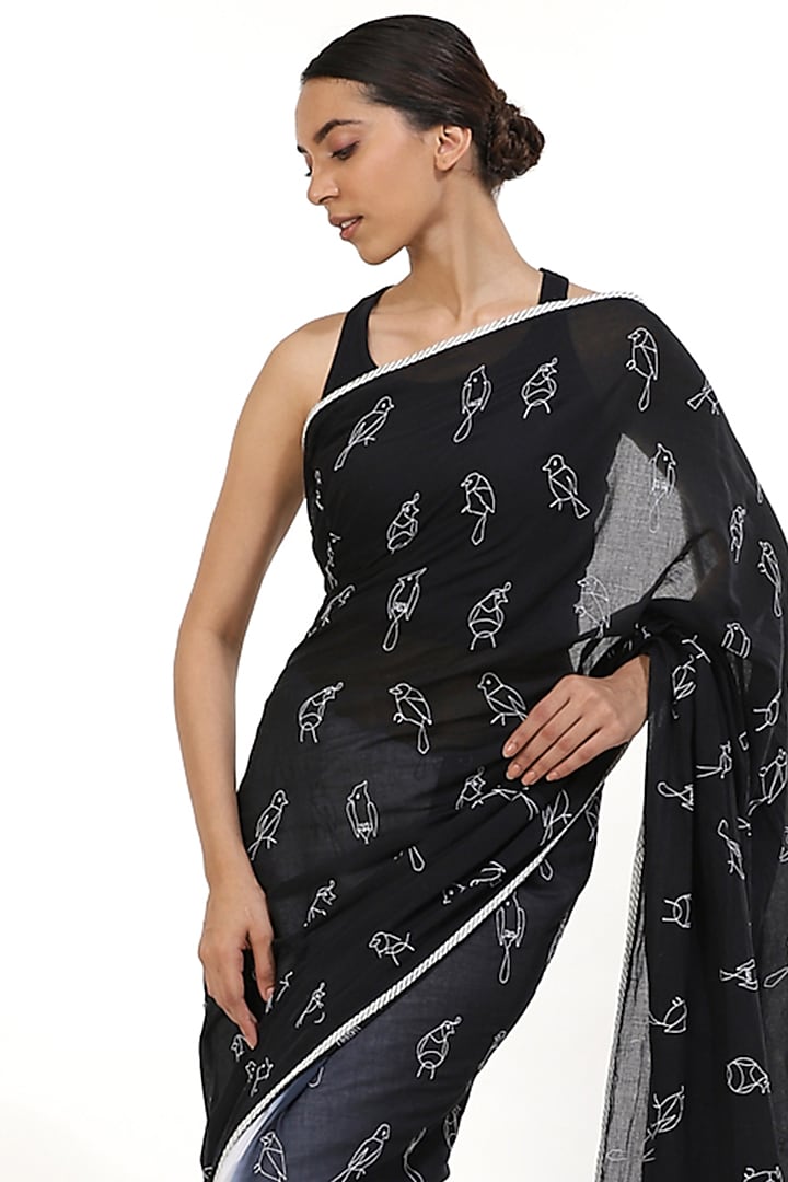 Black & White Hand-Dyed Ombre Festive Saree by Abraham & Thakore at Pernia's Pop Up Shop