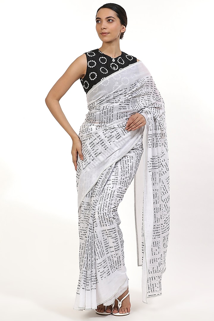 Black & White Embroidered Saree by Abraham & Thakore